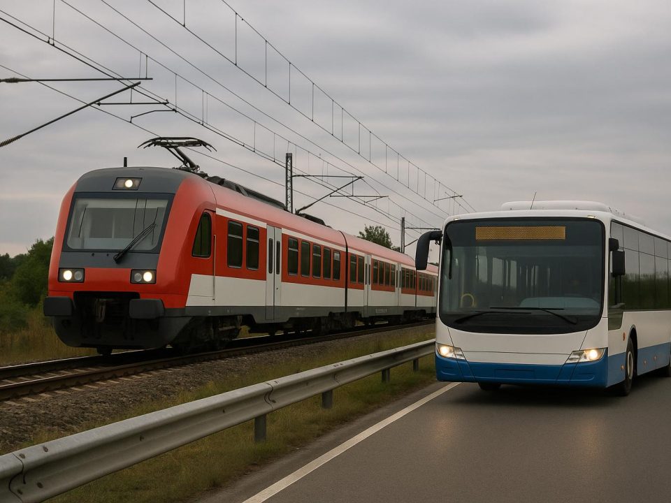 autobus e treno durante una corsa